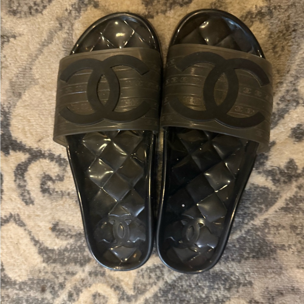 CHANEL Black Quilted Slide Sandals - Picture 3 of 4